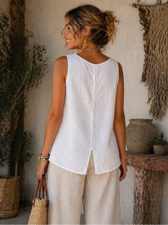 Lord & Taylor Tops - LORD & TAYLOR 100% Linen Sleeveless White Split-Back Top